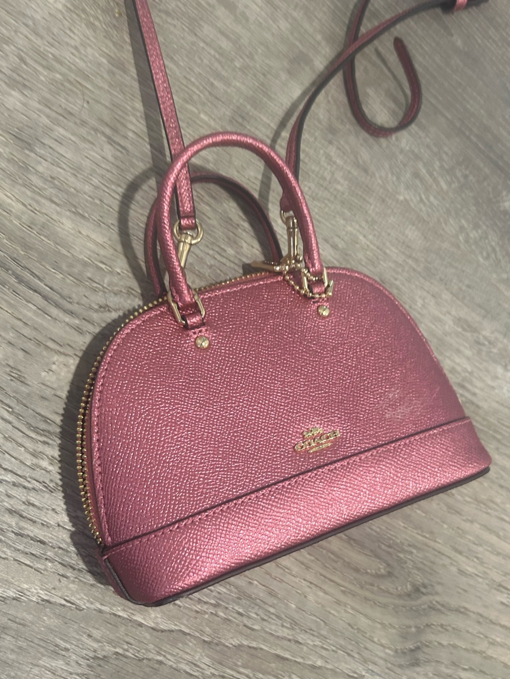 Coach Leather Mini Dome Crossbody Bag in Metallic Rose